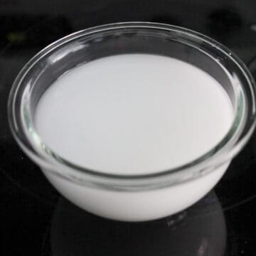 Sugar, cornstarch, and cold water whisked together into a smooth slurry.