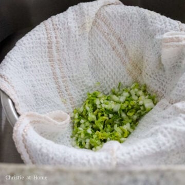 Finely chopped cabbage leaves mixed with salt, rinsed, and squeezed of excess liquids.