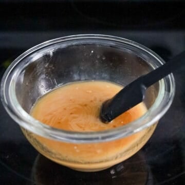 Oyster sauce, soy sauce, chicken broth, and cornstarch combined into a brown gravy mixture.