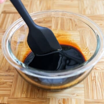 Small bowl with sauce ingredients being combined and set aside.