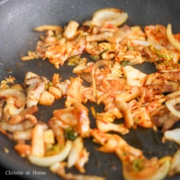 Add kimchi and sauté for 1 minute or until juices release.