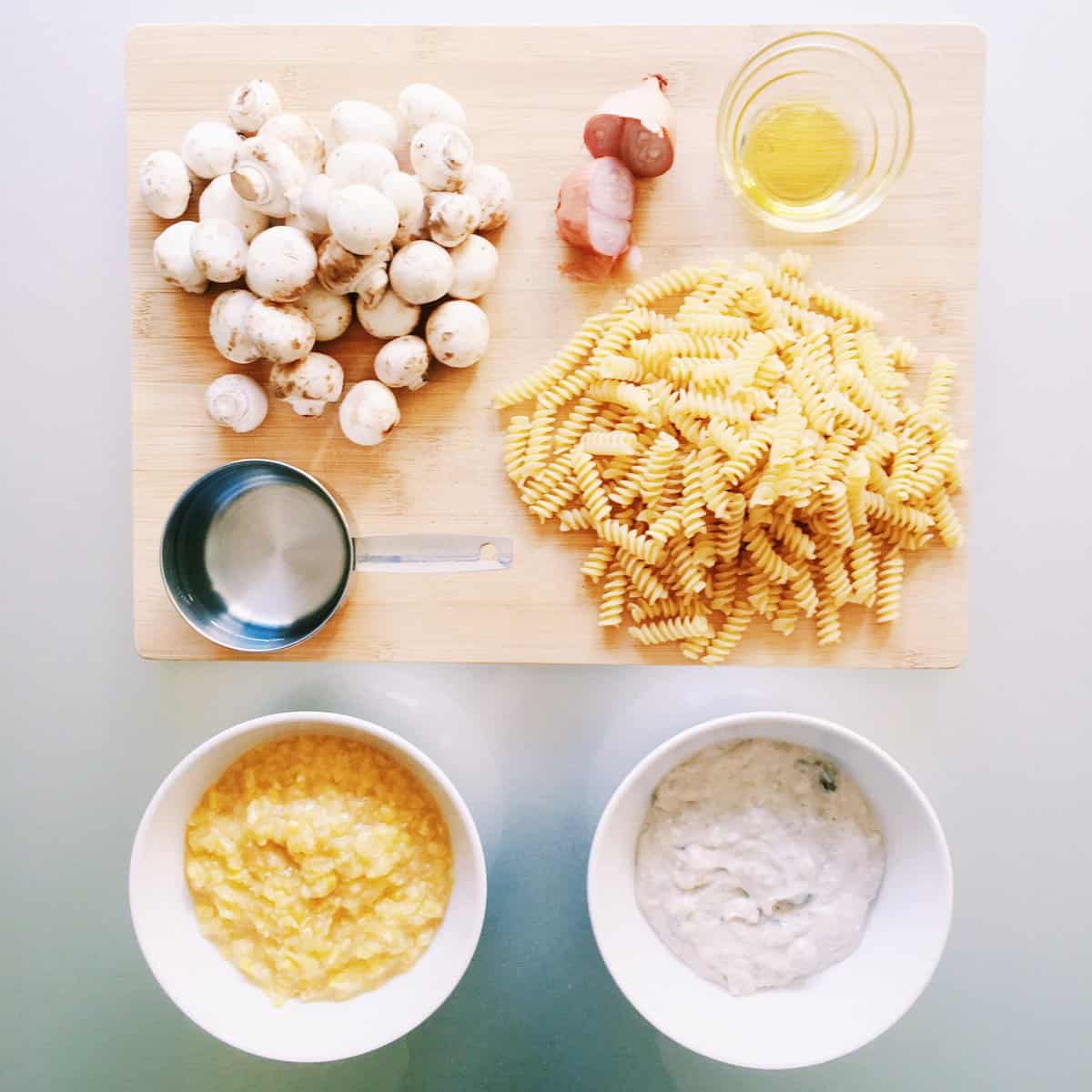 ingredients to make creamy mushroom corn pasta