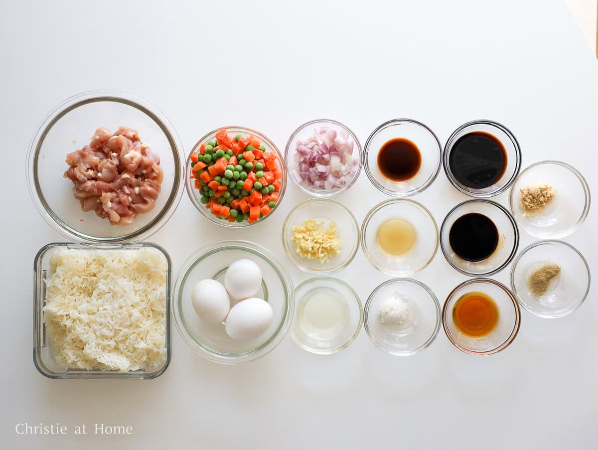 ingredients to make Chinese chicken fried rice