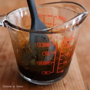 Small bowl with mixed sauce ingredients prepared and set aside for later use.