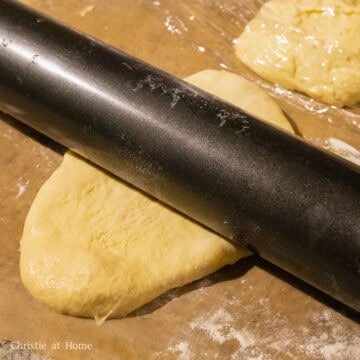 Then with a rolling pin roll into a long shaped oval.