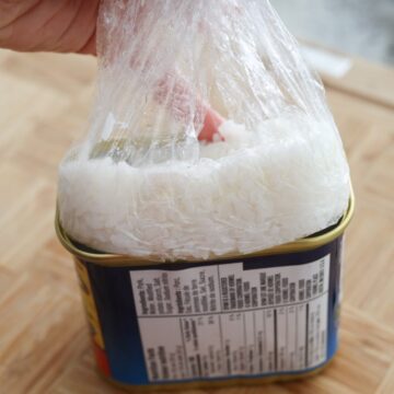 Firmly compressed rectangular block of sticky short-grain rice.