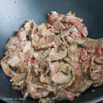 Thinly sliced beef seared until lightly browned.