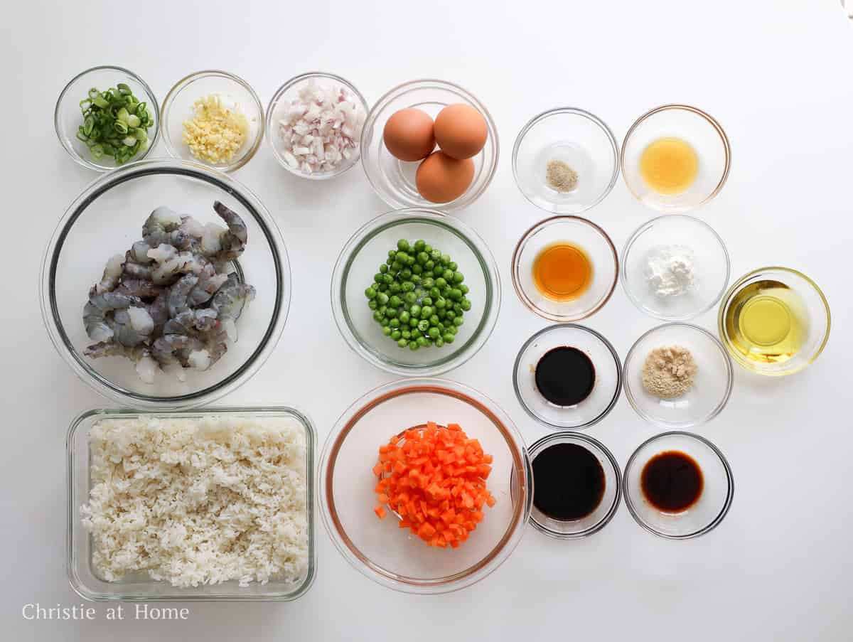 ingredients to make shrimp fried rice
