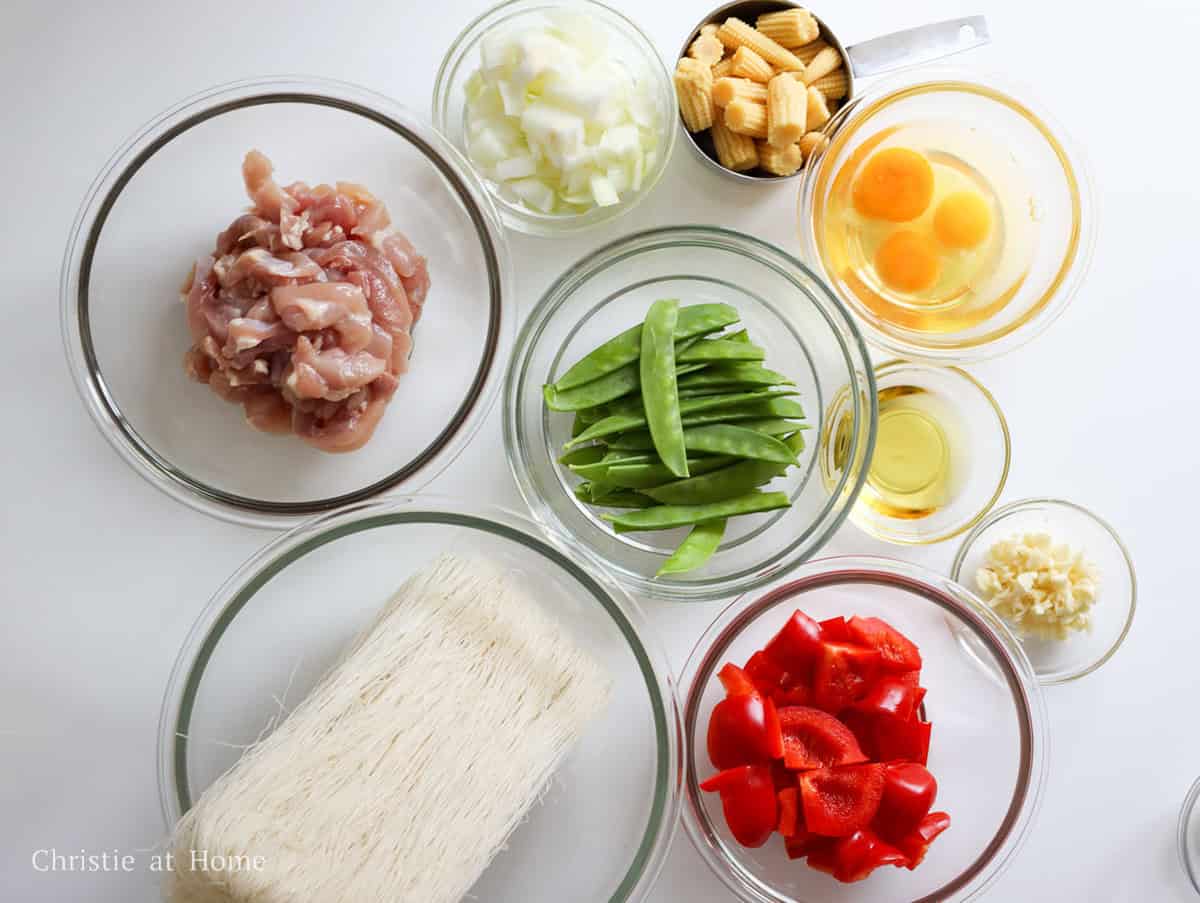 Main ingredients for Singapore curry noodles