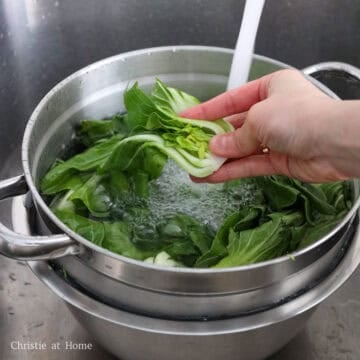 Baby bok choy halves rinsed and drained