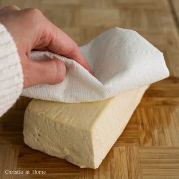 Extra-firm tofu patted dry to remove surface moisture.