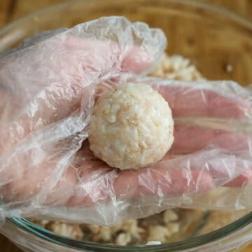 Tuna rice mixture shaped into round rice balls