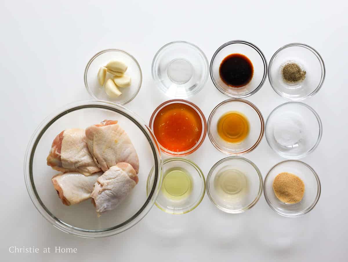 Ingredients for making honey garlic chicken