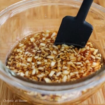 Whisking together the honey garlic sauce