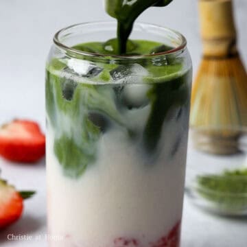 Pour the matcha liquid over the milk. Stir and enjoy!