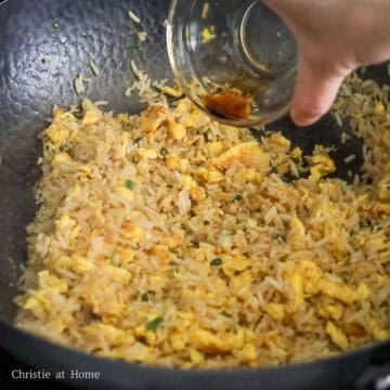 Egg fried rice seasoned with soy sauce and toasted sesame oil
