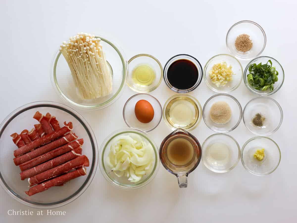 ingredients to make enoki beef rolls